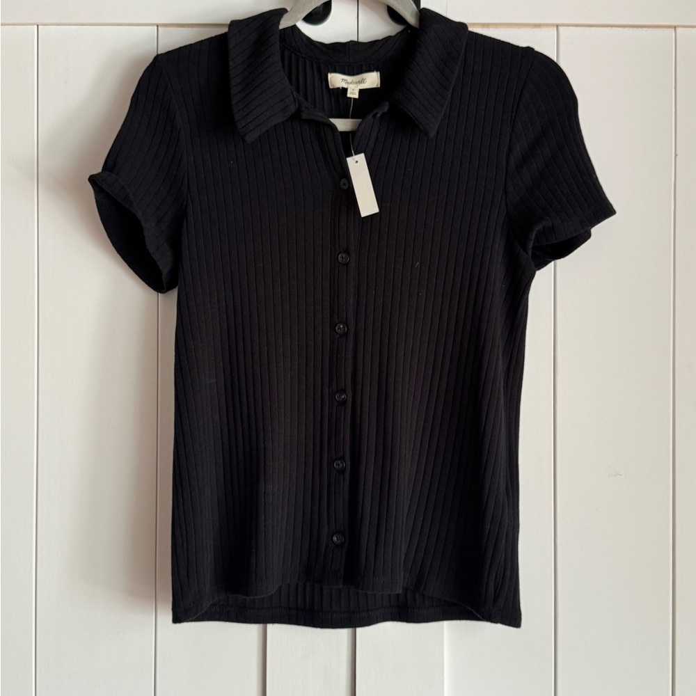 Madewell Black Ribbed Button-Down Shirt